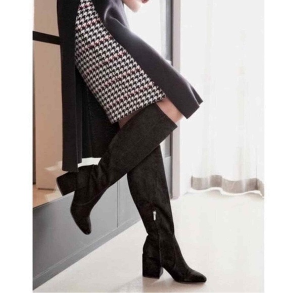 Sam Edelman • Thora Knee Boots black suede leather tall block heel almond toe - Picture 4 of 12